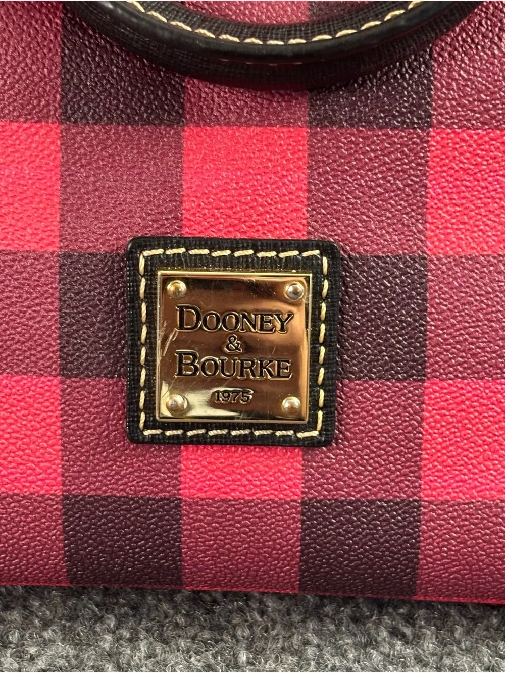 Red Buffalo Plaid Satchel with Black Leather Trim